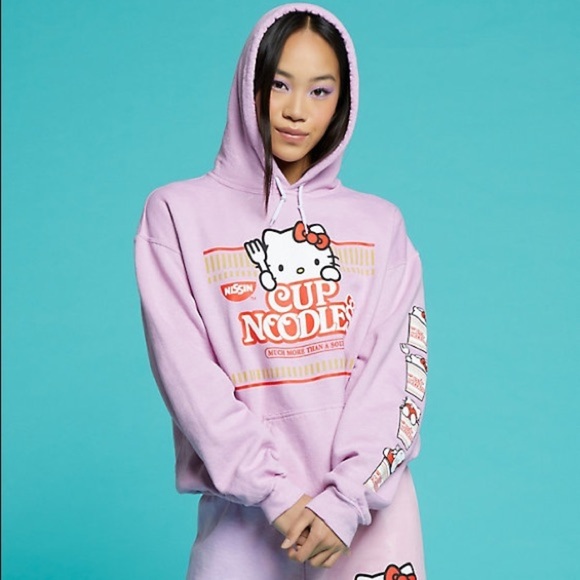🎀 Hello Kitty x Nissin Cup Noodles Pink Pullover Hoodie Small - Picture 2 of 16